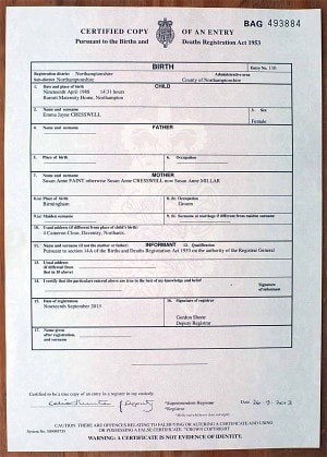 Birth Certificate UK Example