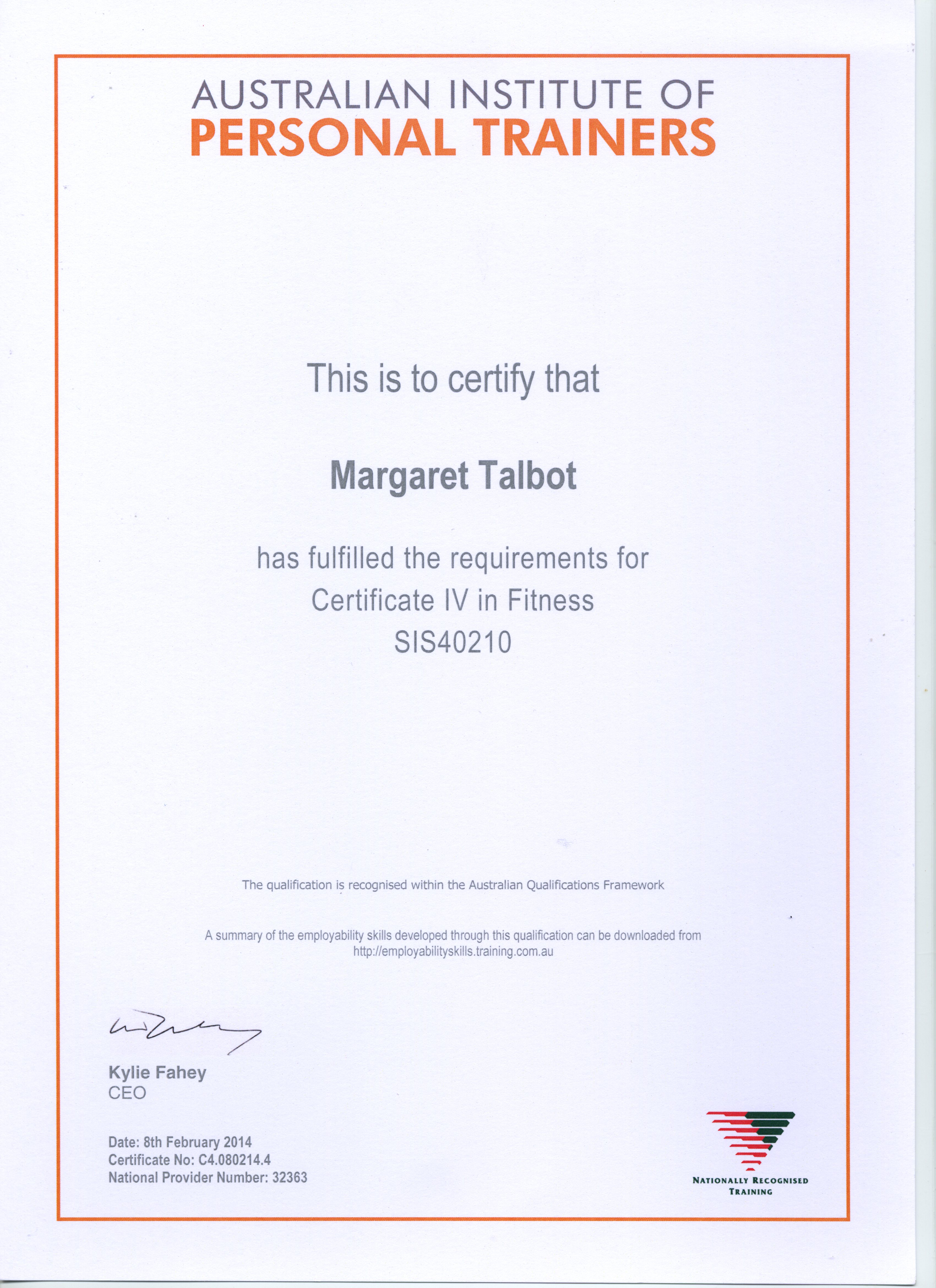 Certificate 4 In Fitness certificates templates free
