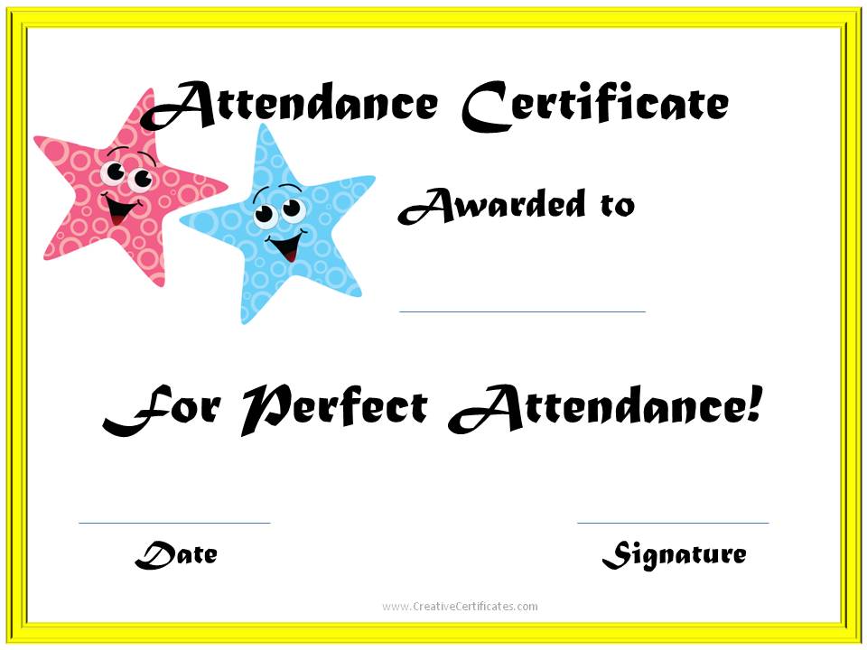 Perfect Attendance Award Certificates