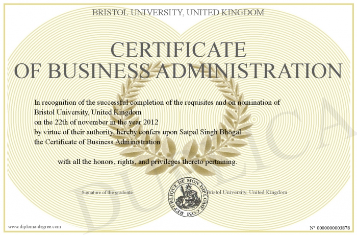 Certificate Business Administration certificates templates free