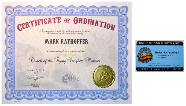 Church of the Flying Spaghetti Monster Certificates of Ordination