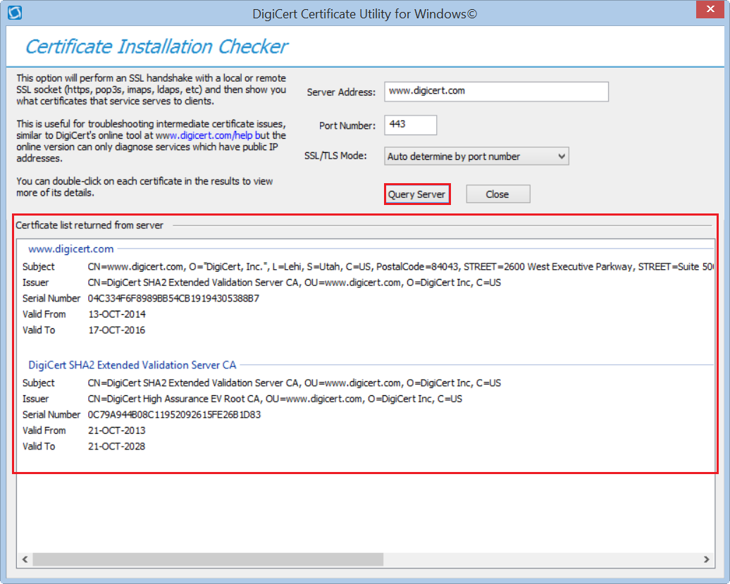 Checking Certificate Installation with the DigiCert Utility