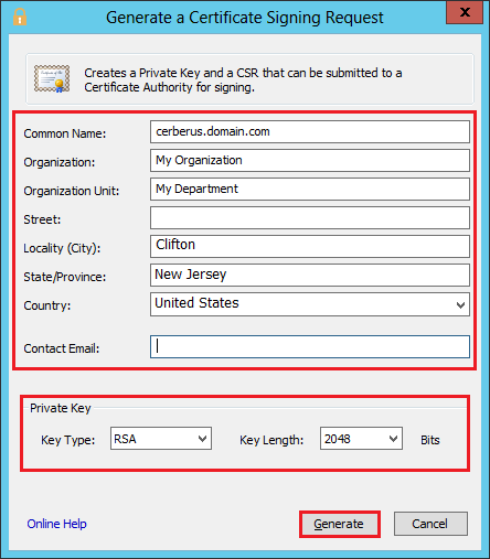 SSL Certificate CSR Creation for Cerberus FTP Server