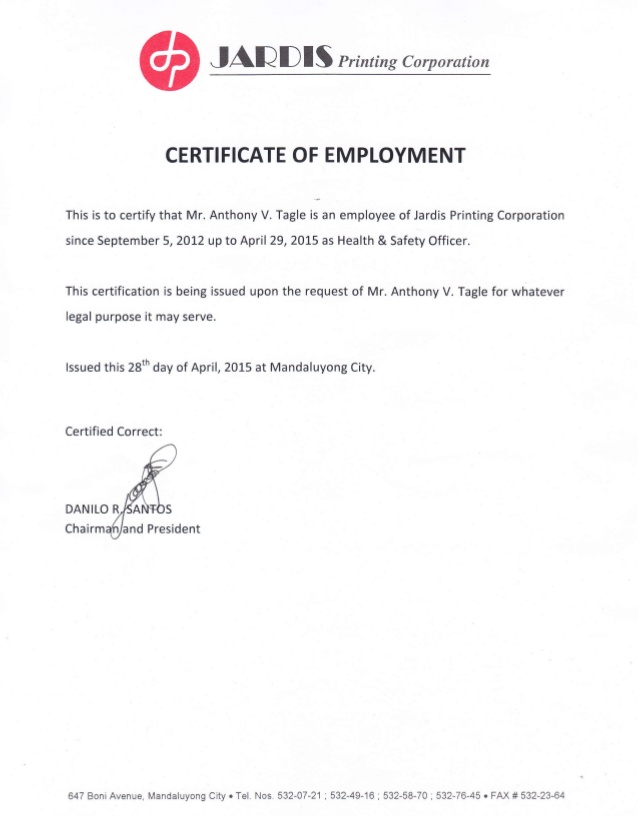 Certificate of Employment and Training Certificates