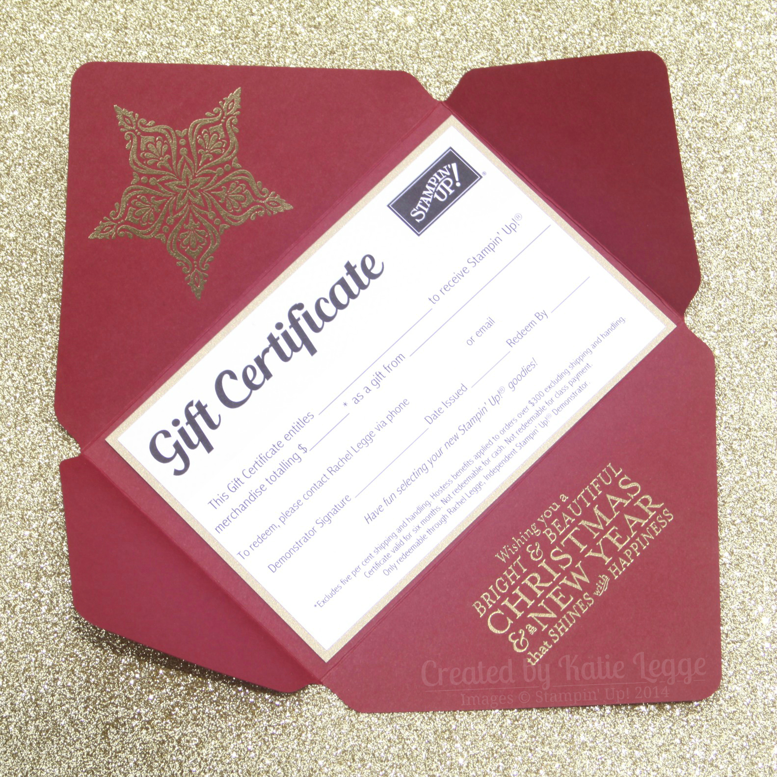 Stampin Up Christmas Gift Certificate – Envelope open – Katie and 