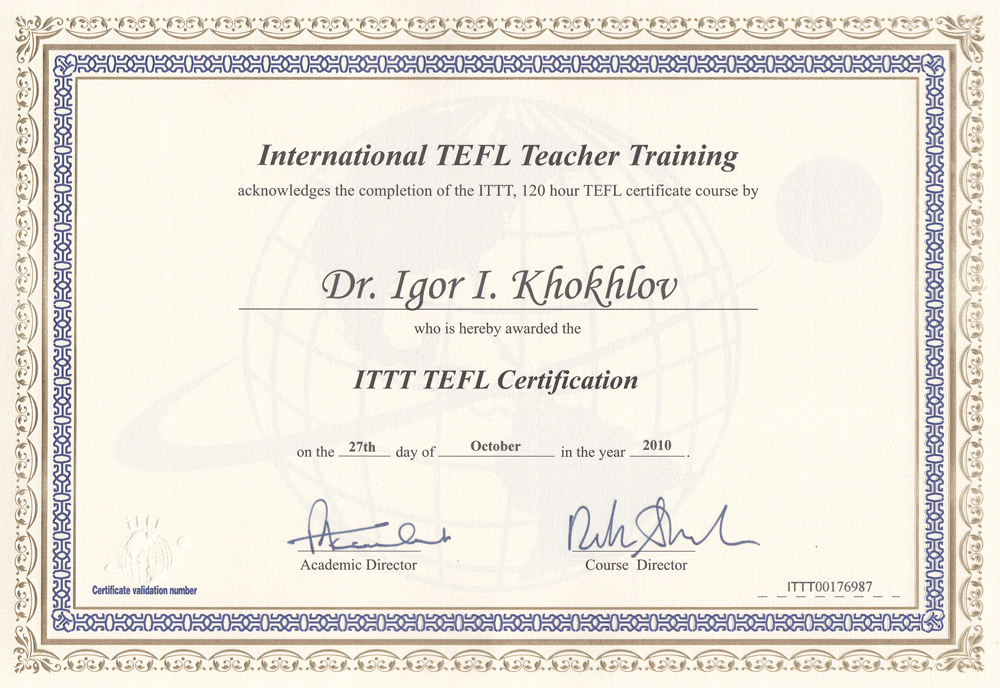 TEFL Certificate (Teacher of English as Foreign Language)