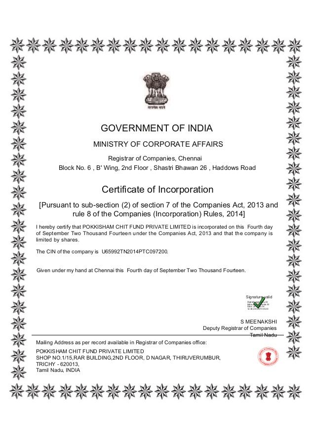 Certificate of Incorporation for Limited Companies