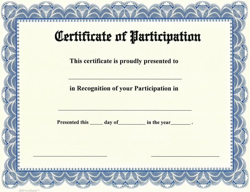 Certificate of Participation on StockSmith Border / Qty. 20