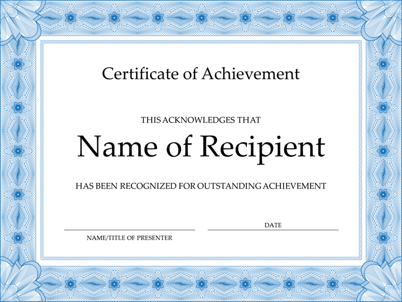 Certificate of achievement (blue) Office Templates