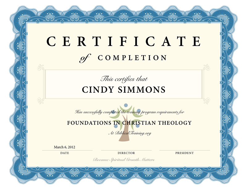 Sample Certificate | Free online Bible classes | BiblicalTraining.org