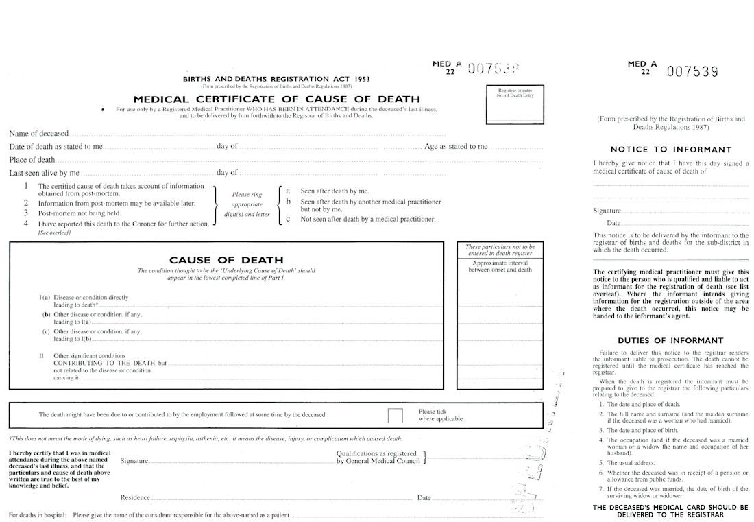 Can the cause of death be changed on a death certificate