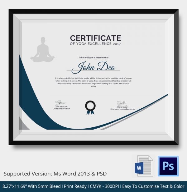 Yoga Certification Certificate Printable Templates