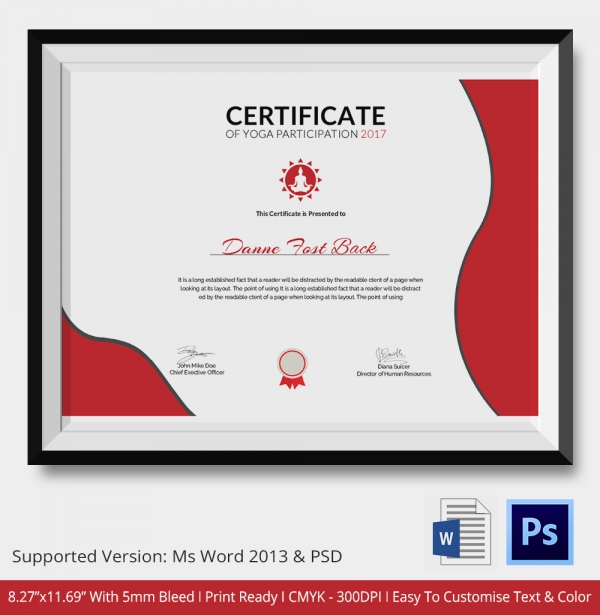 Yoga Certificate Template 9+ Free Word, PDF PSD Format Downloads 