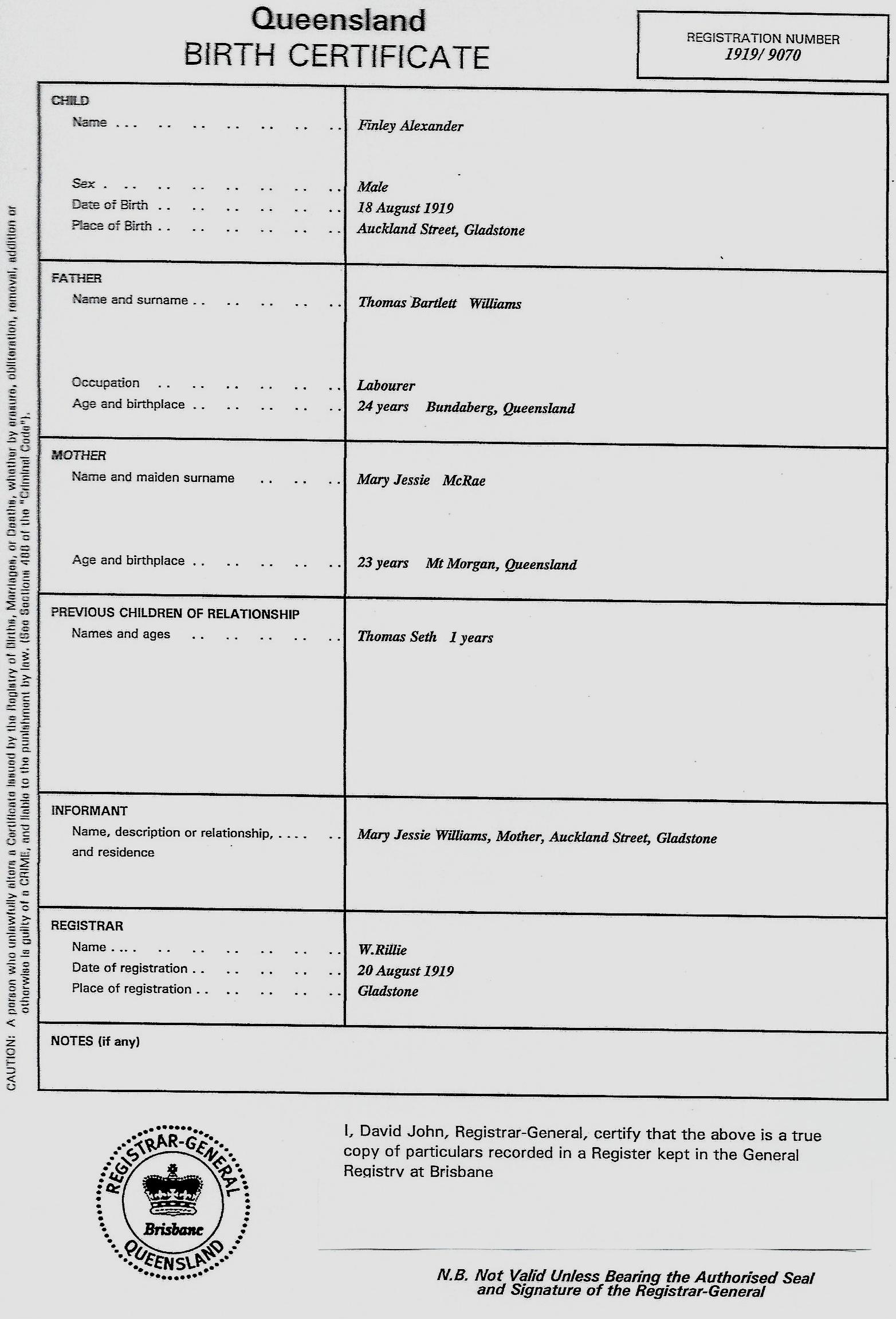 RSL Virtual War Memorial | Findlay Alexander (Fin) WILLIAMS