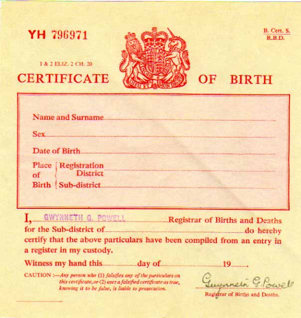 birth certificate uk