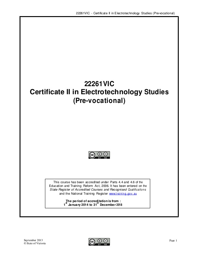 Cert II in Electrotechnology expert panel report.