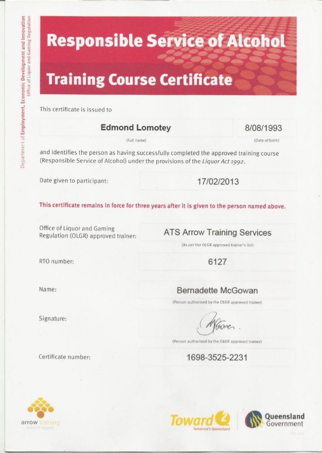 Certificate II in Hospitality training program