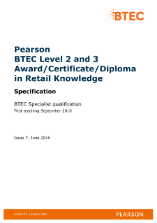 BTEC Specialist | Retail Knowledge (L2) | Pearson qualifications