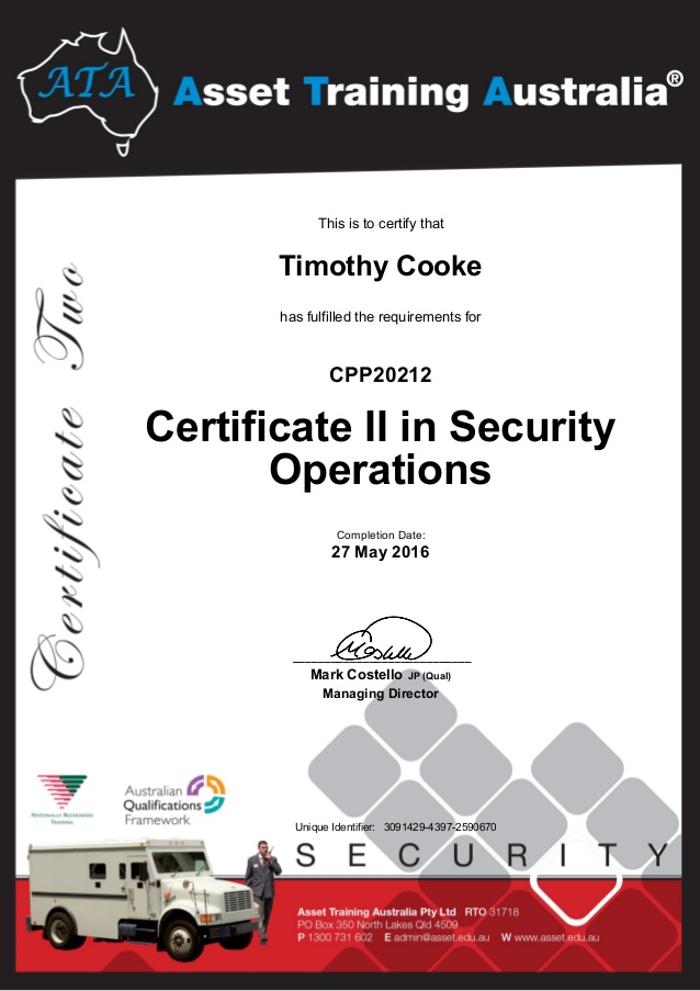 Tim Certificate II in Security Operations (1) Tim Certificate II in Security Operations (1)