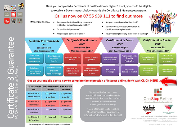 One Step Further > Courses > Certificate 3 Guarantee Program