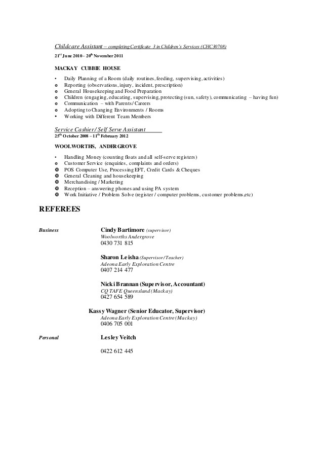 Child Care Resume