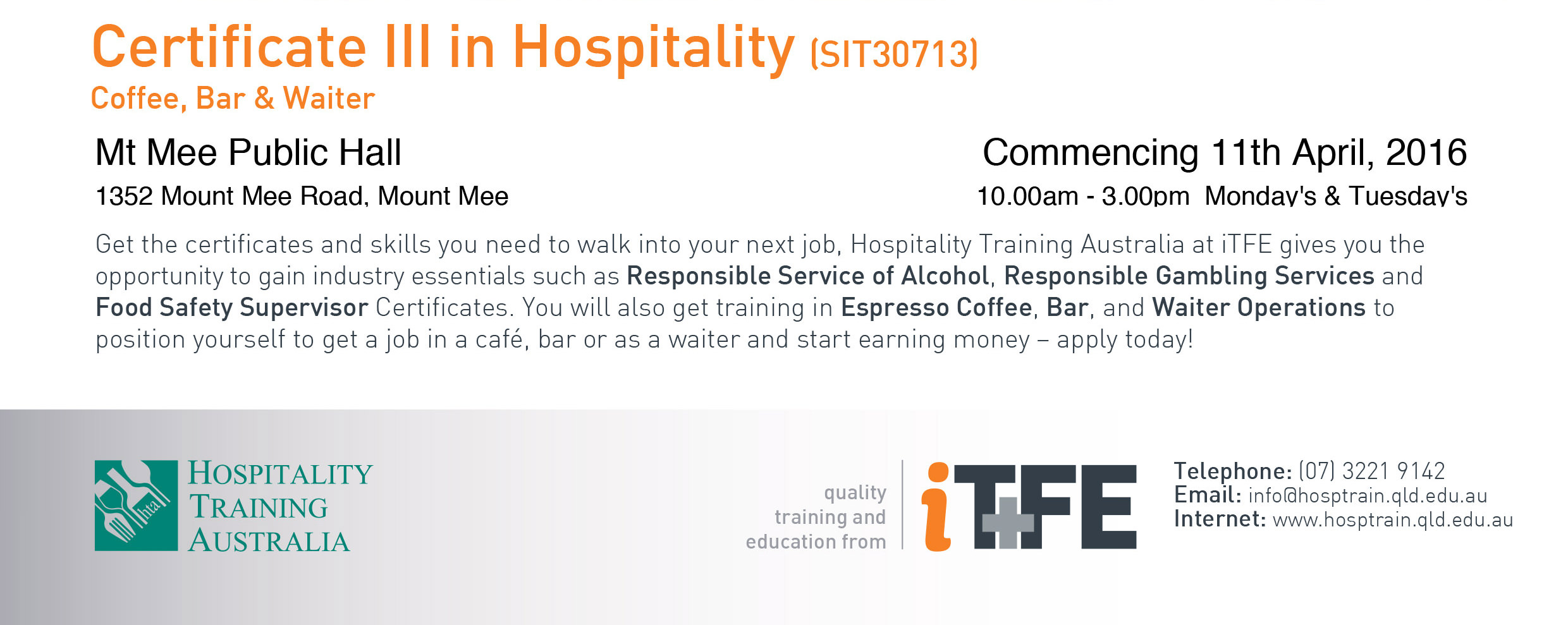 mountmee.com.au – Certificate 3 in Hospitality at Mount Mee Hall 