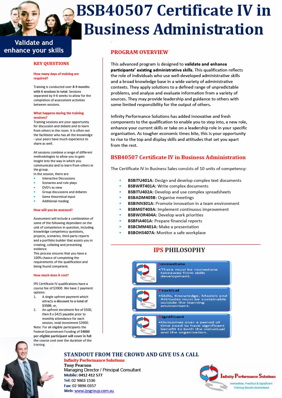 Infinity Performance Solutions BSB40507 Certificate IV in Business 