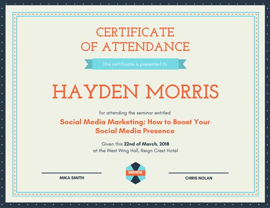 Attendance Certificate Templates Canva