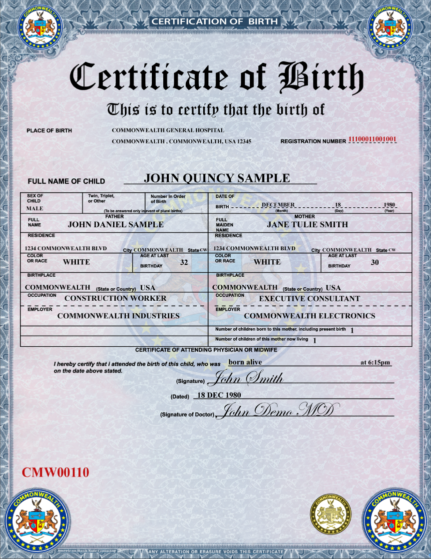 Eurosign, Inc. › learn more about the Birth Certificate module