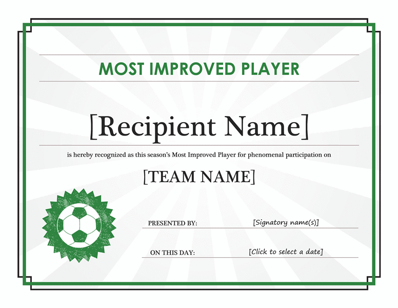Most Improved Player certificate (editable title) Office Templates