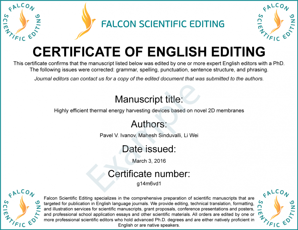 Free Editing Certificate with Every Editing Order