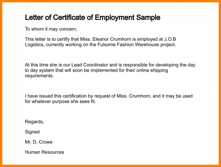 4+ employee certification letter mail clerked