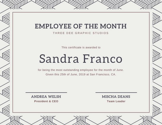 Employee Of The Month Certificate Templates Canva