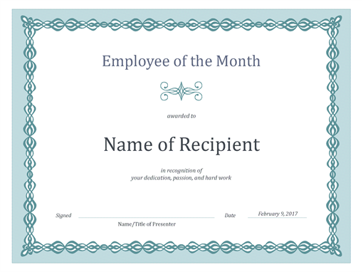Certificate for Employee of the Month (blue chain design) Office 