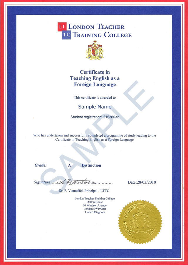 Sample Certificate in Teaching English as a Foreign Language 