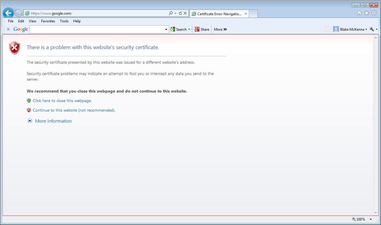 Getting Certificate error when loading .google.com? VBForums