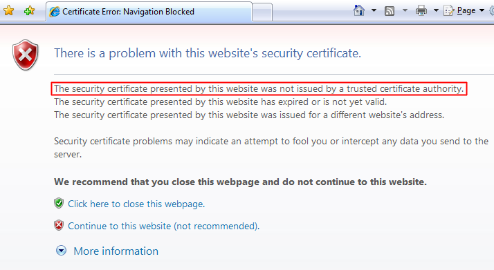 Certificate Error in InterExplorer
