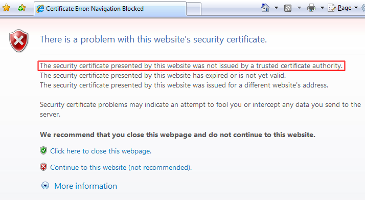 Certificate Error in InterExplorer Certificate Error in InterExplorer