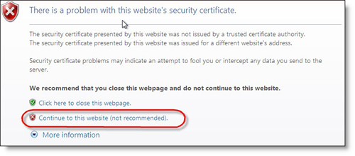 Certificate Error in InterExplorer