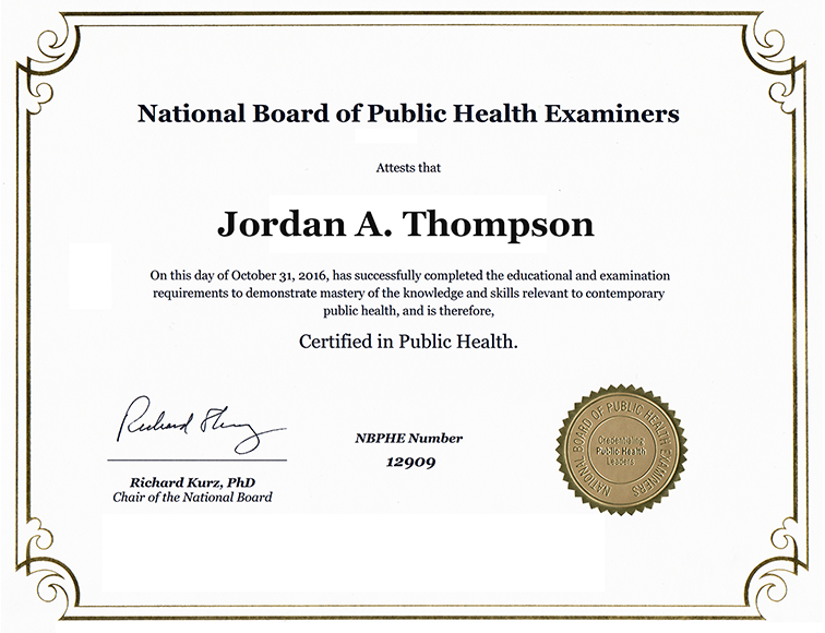 National Board of Public Health Examiners Gold Engraved 