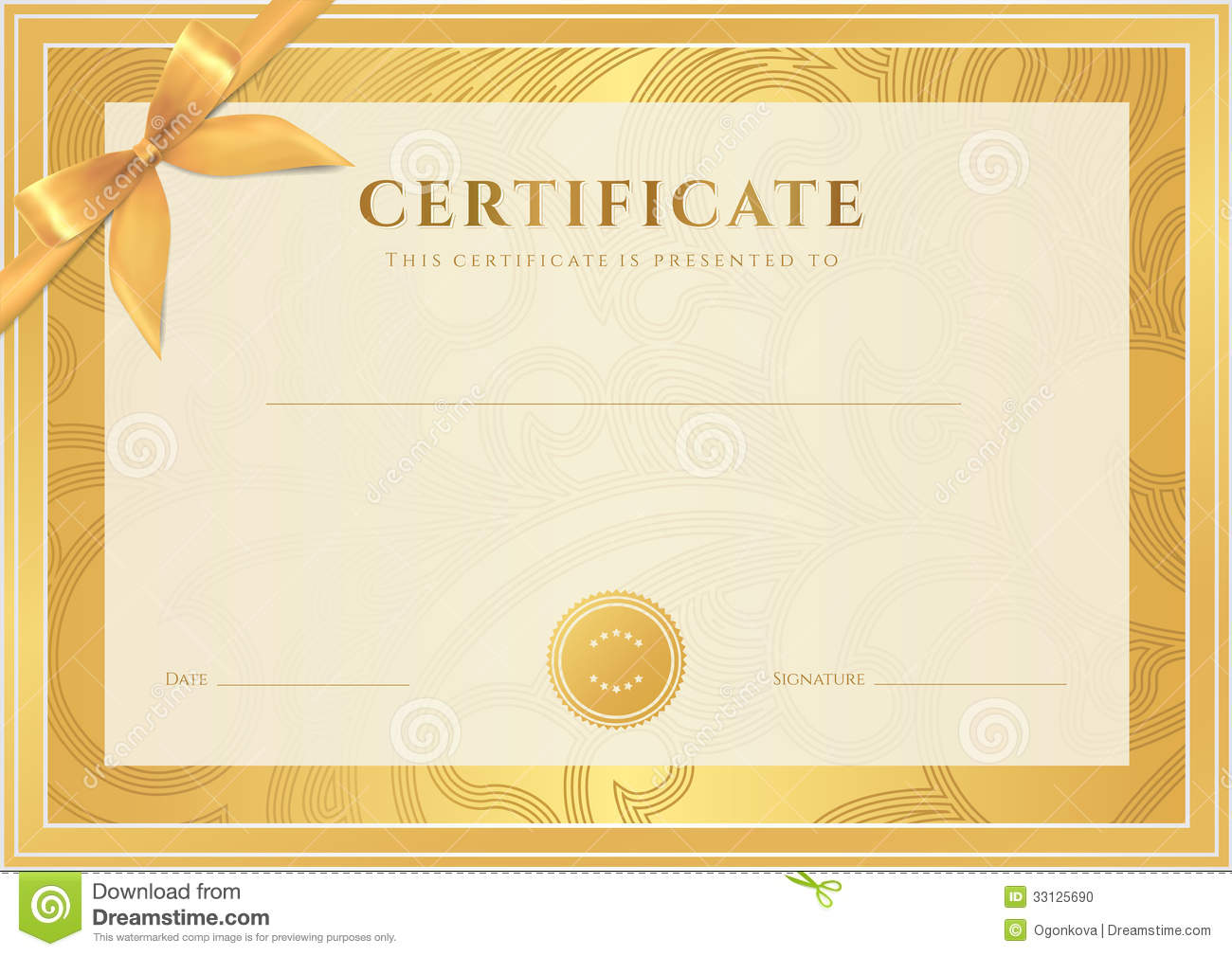 Certificate, Diploma Template. Gold Award Pattern Stock Vector 