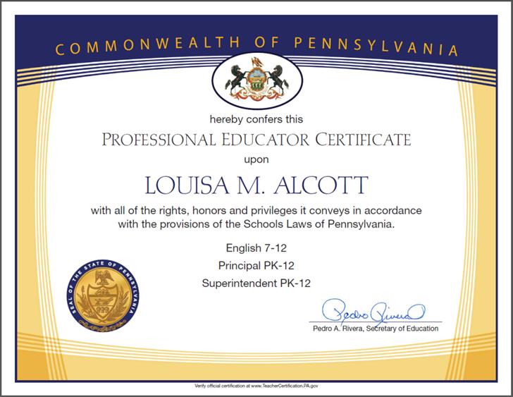 Frameable Teacher's Certificates