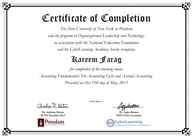 The accounting cycle and accrual accounting certificate