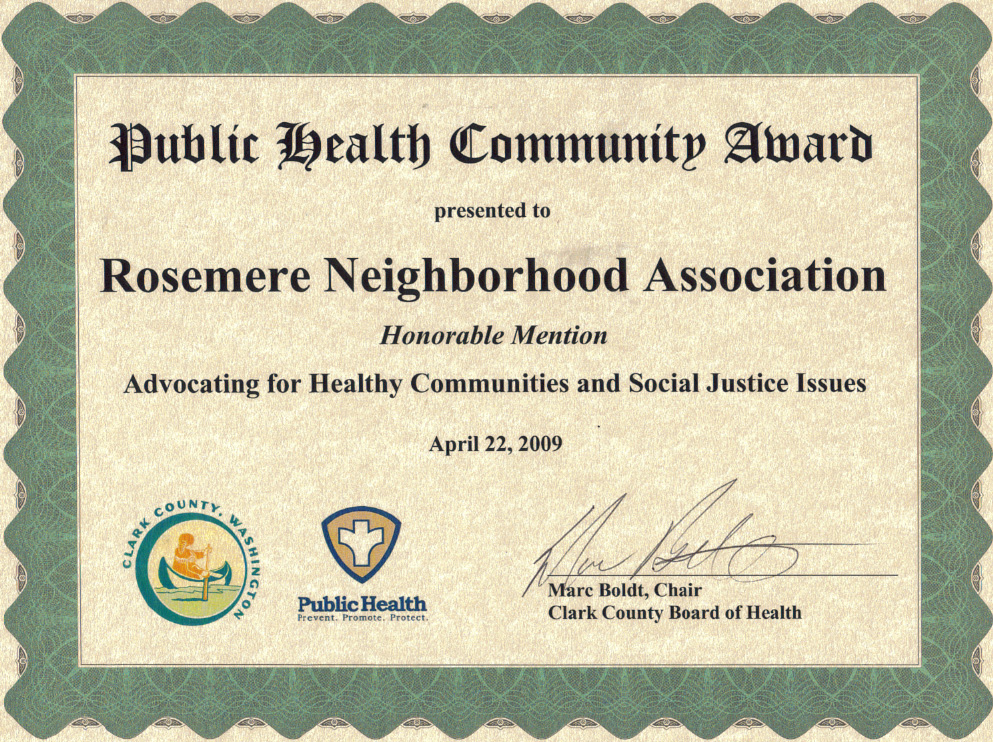 Rosemere Neighborhood Association Honored with Public Health 