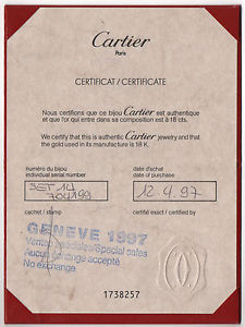 CARTIER Jewellery 18k Gold Certificate Certificat Jewelry Love 