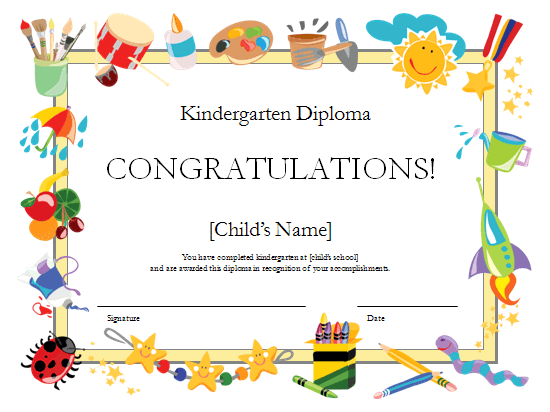 Kindergarten diploma certificate Office Templates