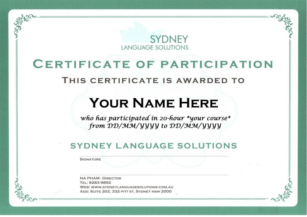 Certificate | Sydney Language Solutions