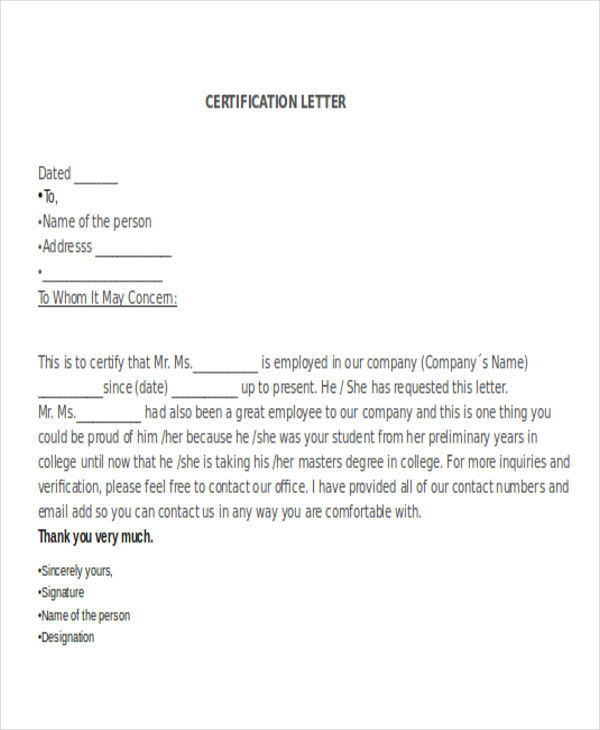 Certificate Letter Template 11+ Free Sample, Example Format 