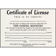 Minister's License Certificate, Billfold Size: 9780805472875 