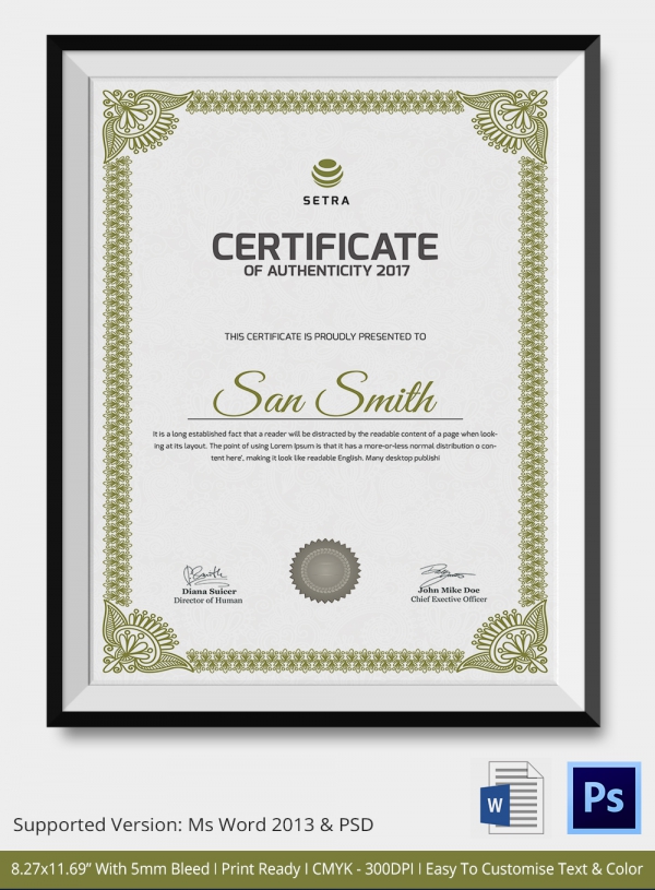 Certificate of Authenticity Template 27+ Free Word, PDF, PSD 